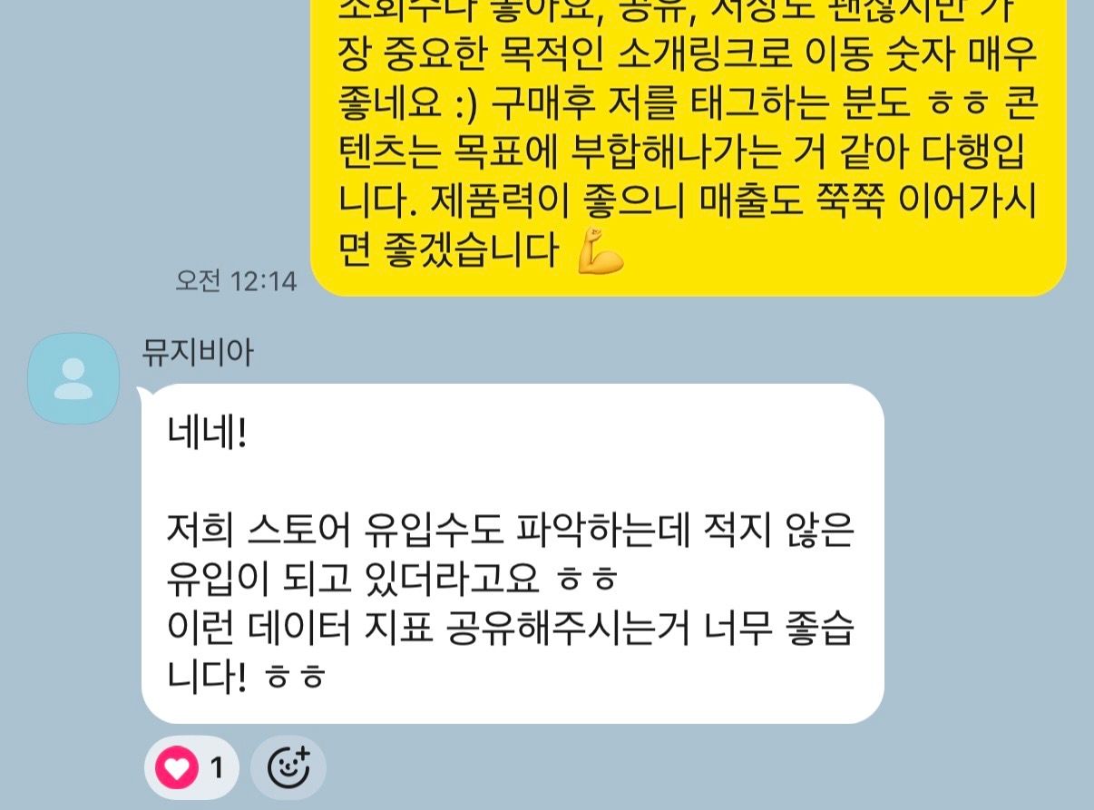 브랜드 대화 — 스토어 유입수도 적지 않게 되고 있다, 데이터 지표 공유 감사